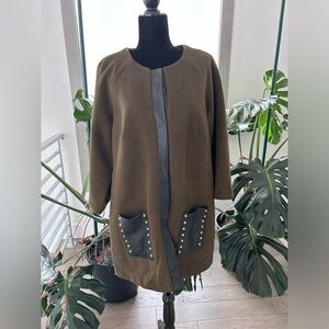 Marc New York Olive Green Coat with Leather Details size Large